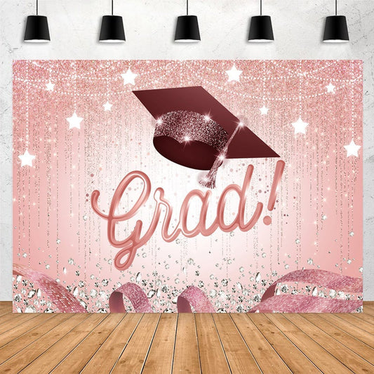 Lofaris Pink And Silver Glitter Star Happy Grad Party Backdrop