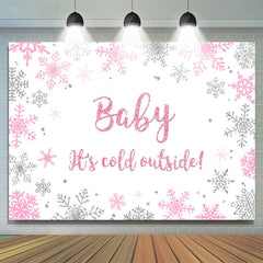 Lofaris Pink And Silver Snowflake Glitter Baby Shower Backdrop