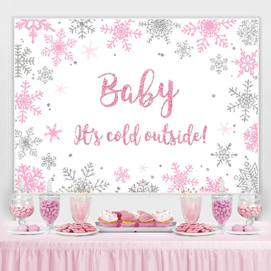 Lofaris Pink And Silver Snowflake Glitter Baby Shower Backdrop