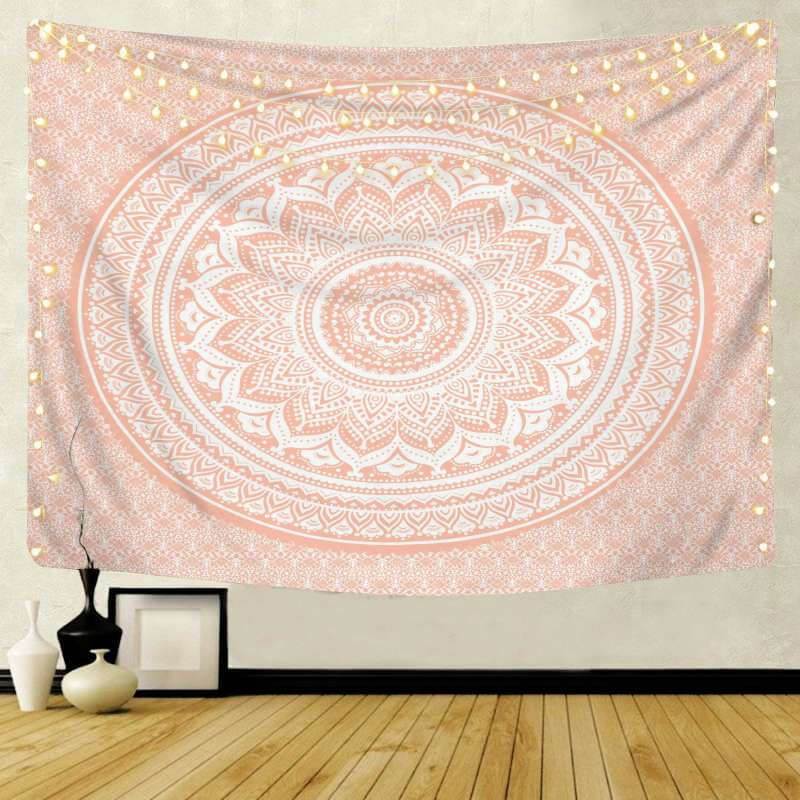 Lofaris Pink And White Abstract Bohemian Mandala Wall Tapestry