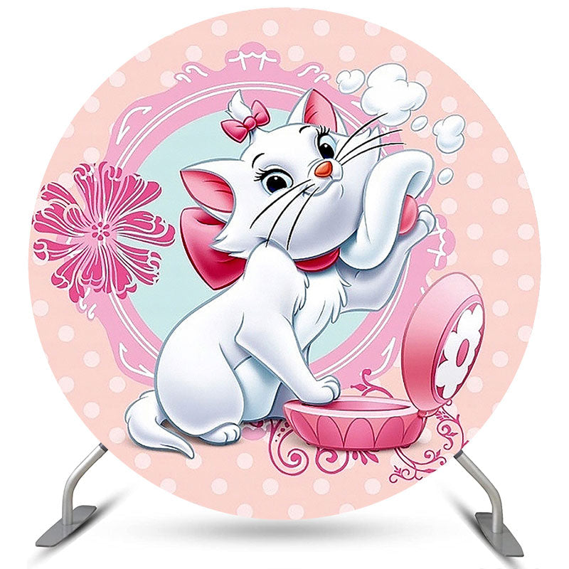 Lofaris Pink And White Cartoon Cat Circle Backdrop For Girl