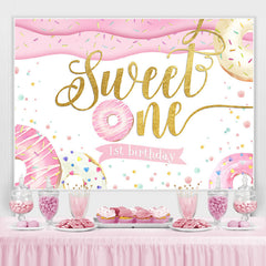 Lofaris Pink and White Donut Sweet on 1st Birthday Backdrop