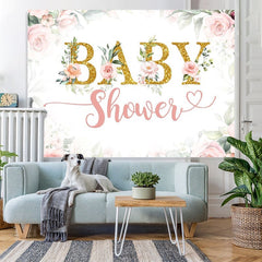 Lofaris Pink and white floral Baby shower Backdrop for girl