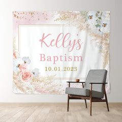 Lofaris Pink And White Floral Baptism Baby Shower Backdrop
