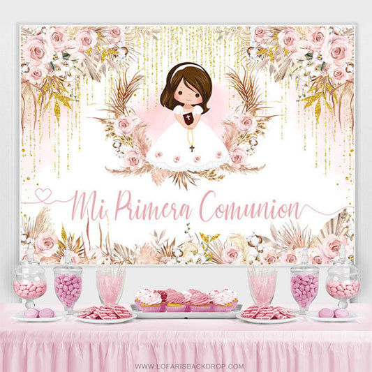 Lofaris Pink And White Floral Boho Baby Shower Backdrop For Girls