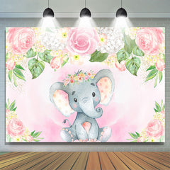 Lofaris Pink and White Floral Elephent Baby Shower Backdrop