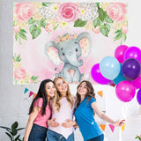 Load image into Gallery viewer, Lofaris Pink and White Floral Elephent Baby Shower Backdrop