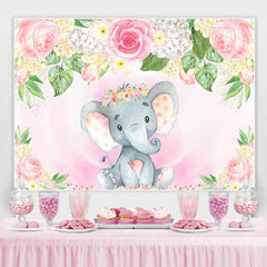 Lofaris Pink and White Floral Elephent Baby Shower Backdrop