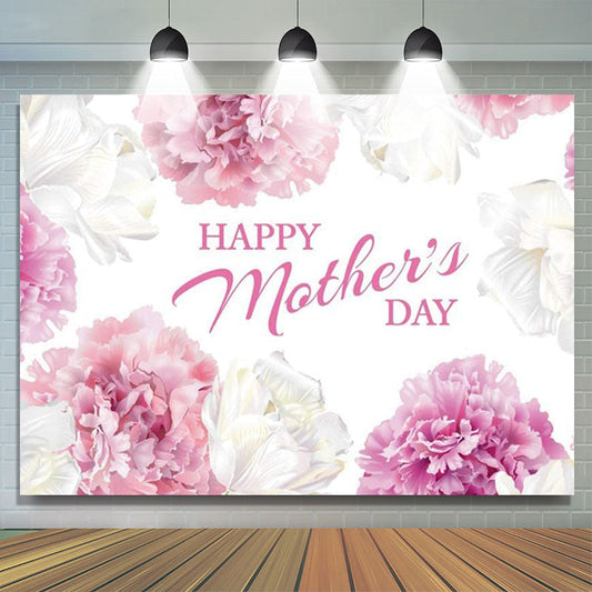 Lofaris Pink And White Floral Simple Happy Mothers Day Backdrop