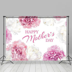 Lofaris Pink And White Floral Simple Happy Mothers Day Backdrop