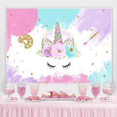 Lofaris Pink And White Floral With Unicorn Baby Shower Backdrop