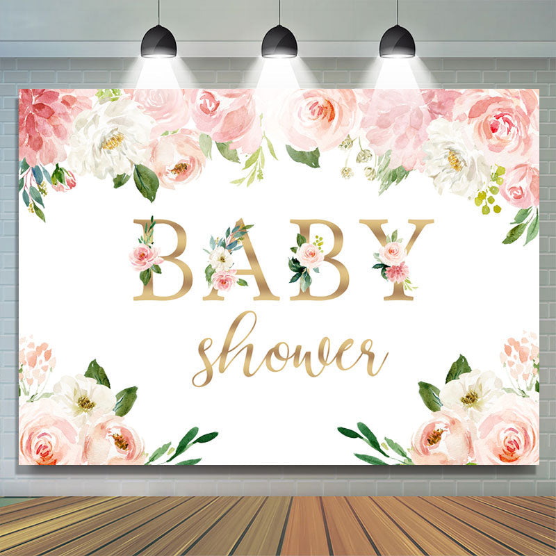Lofaris Pink And White Flower With Plants Baby Shower Backdrop