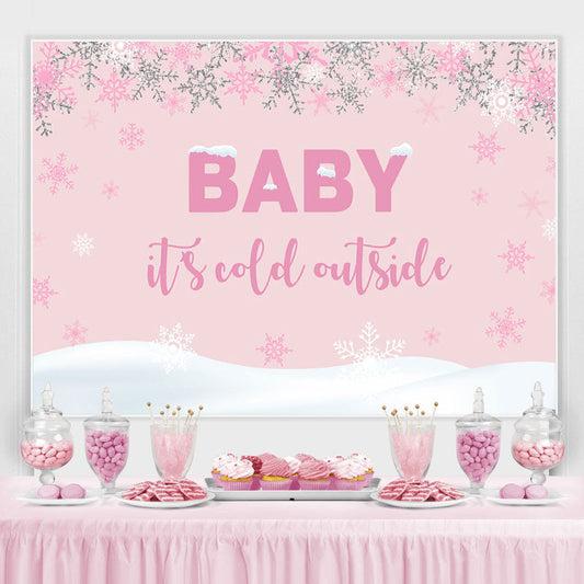 Lofaris Pink And White Snow World Baby Shower Backdrop For Girl