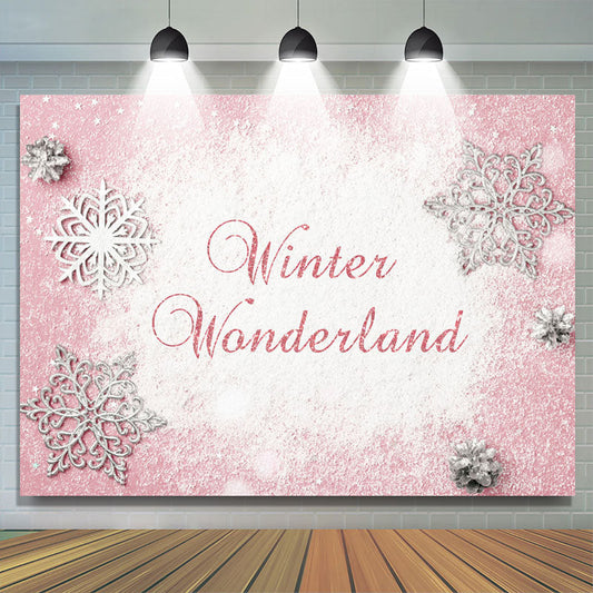 Lofaris Pink And White Snowflake Winter Wonderland Backdrop