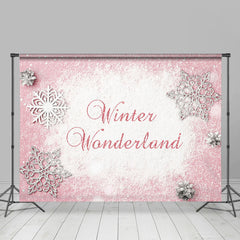 Lofaris Pink And White Snowflake Winter Wonderland Backdrop
