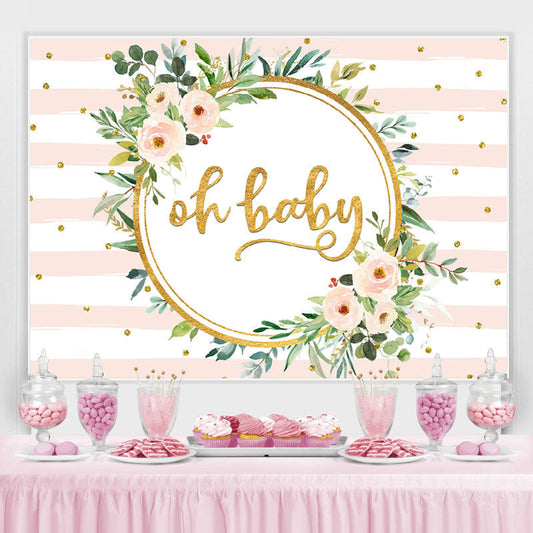Lofaris Pink and White Stripe Gold Dots Baby Shower Backdrop