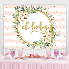Lofaris Pink and White Stripe Gold Dots Baby Shower Backdrop