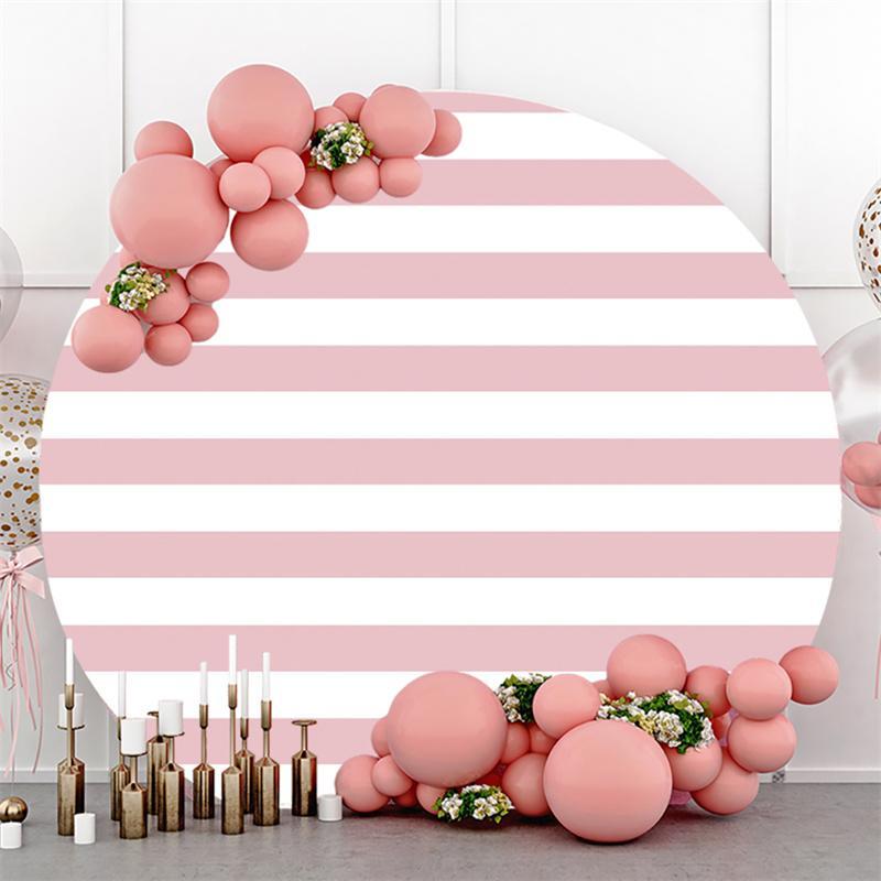 Lofaris Pink And White Stripes Wedding Custom Circle Backdrop