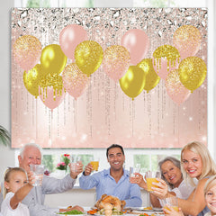 Lofaris Pink And Yellow Glitter Balloon Happy Birthday Backdrop