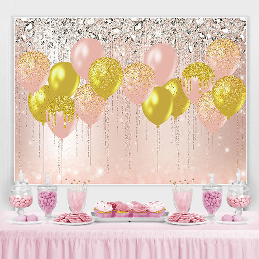 Lofaris Pink And Yellow Glitter Balloon Happy Birthday Backdrop