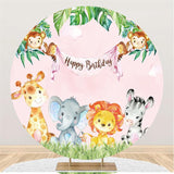 Load image into Gallery viewer, Lofaris Pink Animals And Green Leave Round Birthday Backdrop