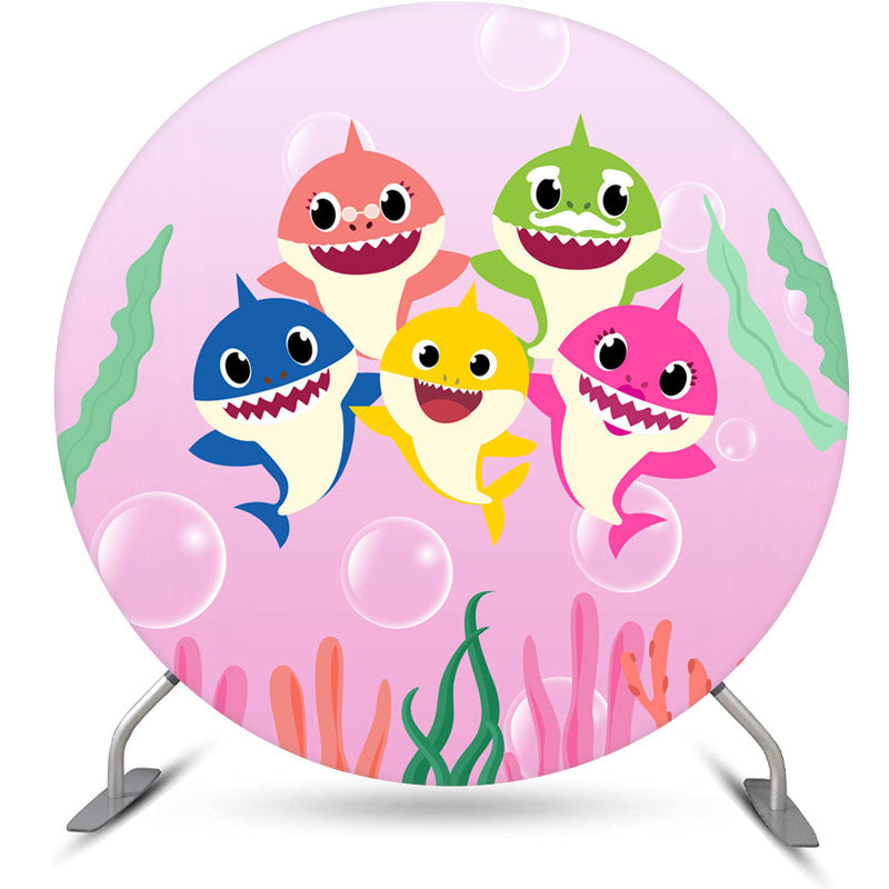Lofaris Pink Baby Shark Themed Round Backdrop Kit For Girl