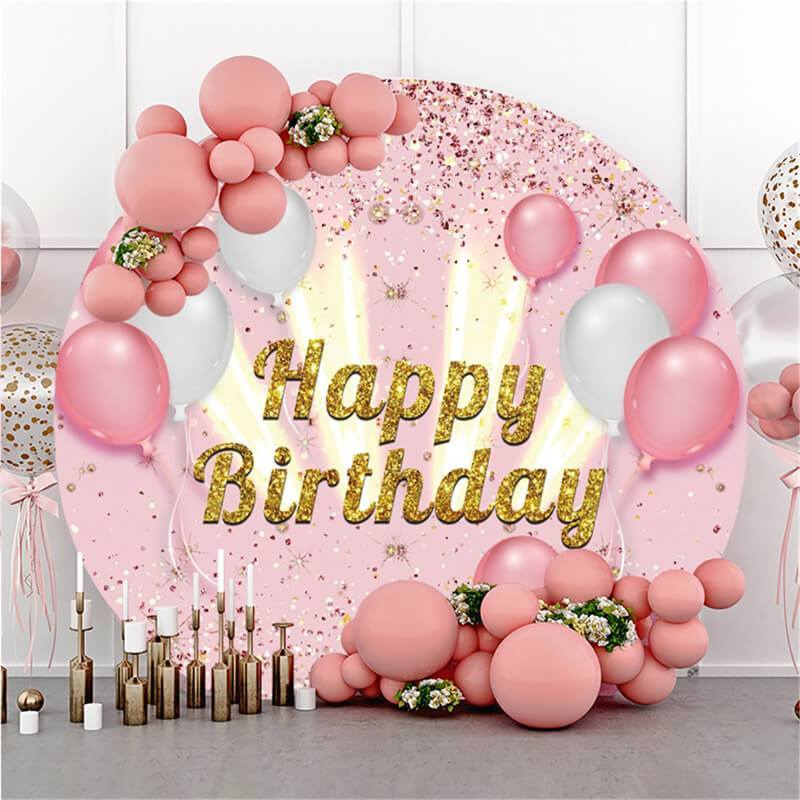 Donau paraply Tordenvejr Pink Balloon Glitter Happy Birthday Backdrop For Girl - Lofaris