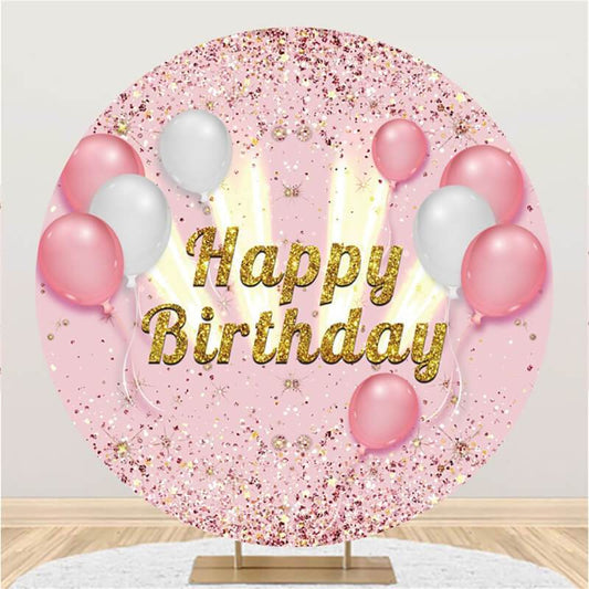 Lofaris Pink Ballon Glitter Happy Birthday Backdrop For Girl