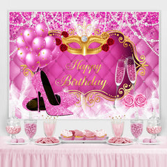 Lofaris Pink Balloon and White Pearl Happy Birthday Backdrop