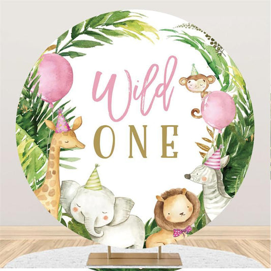 Lofaris Pink Balloon Animals Wild One Birthday Circle Backdrop