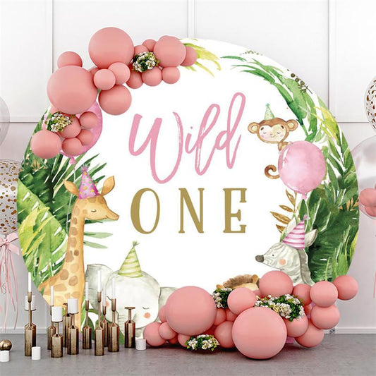 Lofaris Pink Balloon Animals Wild One Birthday Circle Backdrop