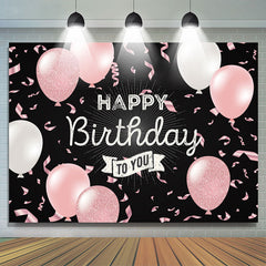 Lofaris Pink Balloon Ribbon Black Happy Birthday Party Backdrop