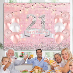 Lofaris Pink Balloons And Brick Glitter 21st Birthday Backdrop