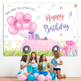 Load image into Gallery viewer, Lofaris Pink Balloons Car Happy Birthday Backdrop For Girl