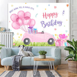Load image into Gallery viewer, Lofaris Pink Balloons Car Happy Birthday Backdrop For Girl