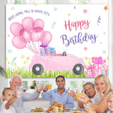 Load image into Gallery viewer, Lofaris Pink Balloons Car Happy Birthday Backdrop For Girl