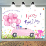Load image into Gallery viewer, Lofaris Pink Balloons Car Happy Birthday Backdrop For Girl