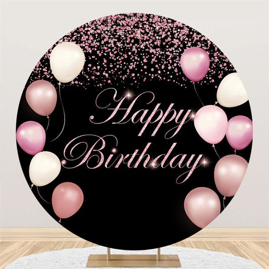 Lofaris Pink Balloons Glitter Happy Birthday Circle Backdrop