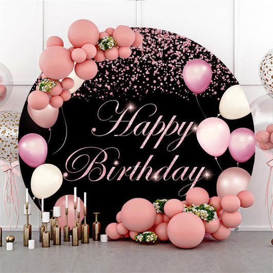 Lofaris Pink Balloons Glitter Happy Birthday Circle Backdrop