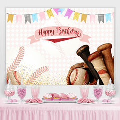 Lofaris Pink Baseball And Flags Themed Happy Birthday Backdrop