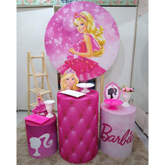 Lofaris Pink Blonde Barbie Doll Round Backdrop Kit For Girls