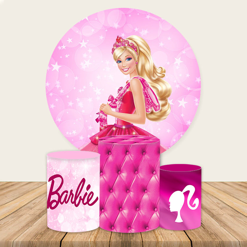 Lofaris Pink Blonde Barbie Doll Round Backdrop Kit For Girls