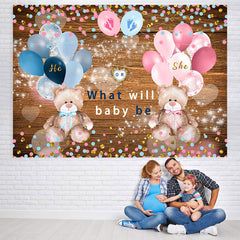 Lofaris Pink Blue Balloons Glitter Wooden Baby Shower Backdrop
