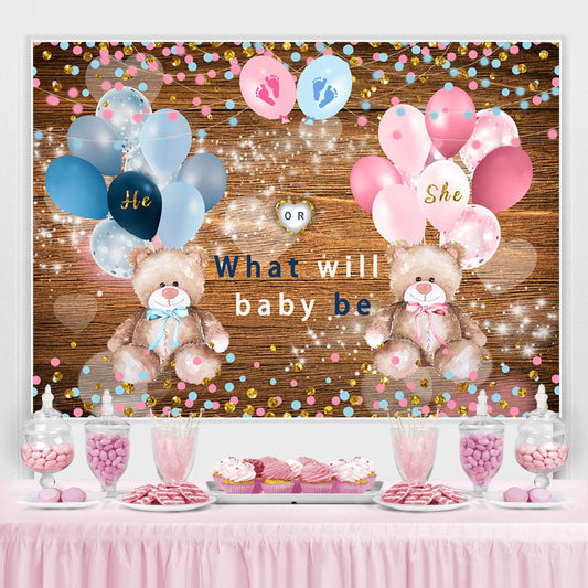 Lofaris Pink Blue Balloons Glitter Wooden Baby Shower Backdrop