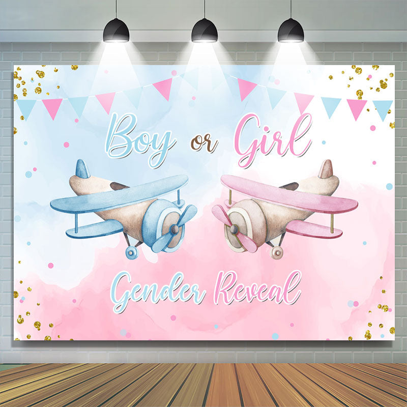 Lofaris Pink Blue Flags Helicopter Glitter Gender Reveal Backdrop