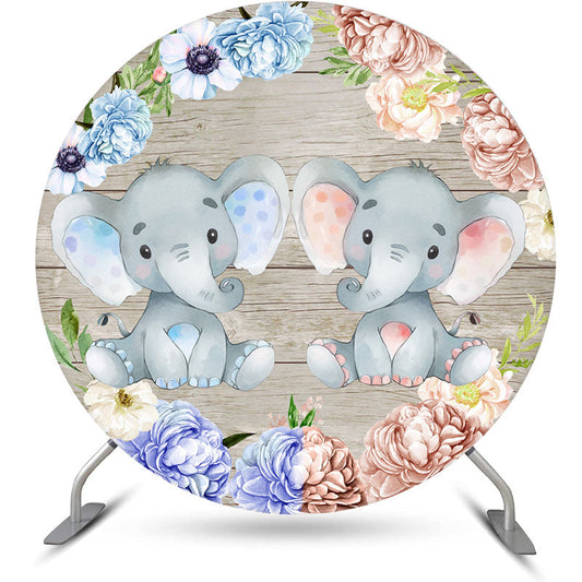 Lofaris Pink Blue Floral Elephant Baby Shower Round Backdrop