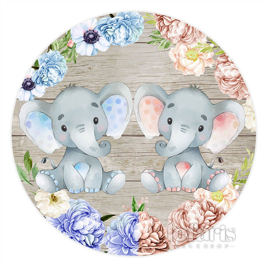 Lofaris Pink Blue Floral Elephant Baby Shower Round Backdrop