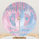 Load image into Gallery viewer, Lofaris Pink Blue Glitter Footprint Round Baby Shower Backdrop