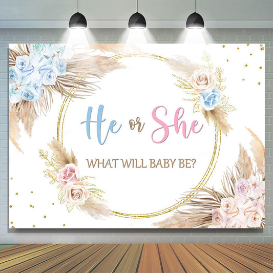 Lofaris Pink Blue He Or She Feather Floral Baby Shower Backdrop