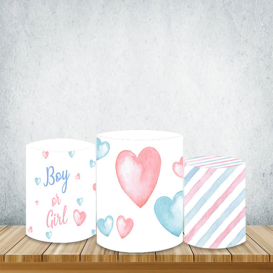 Lofaris Pink Blue Heart Gender Reveal Plinth Cover Baby Shower Pillar Wrap
